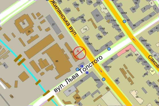 Схема рекламной плоскости по адресу Жилянская ул. / Льва Толстого ул.