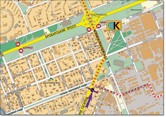Схема рекламной плоскости по адресу ул.Гагарина,18-20 наравление на ст.м.Черниговская