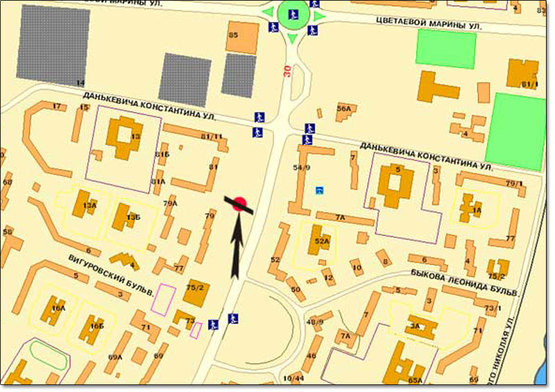Схема рекламної площини за адресою пр.Маяковского,81 направление суп-та Билла