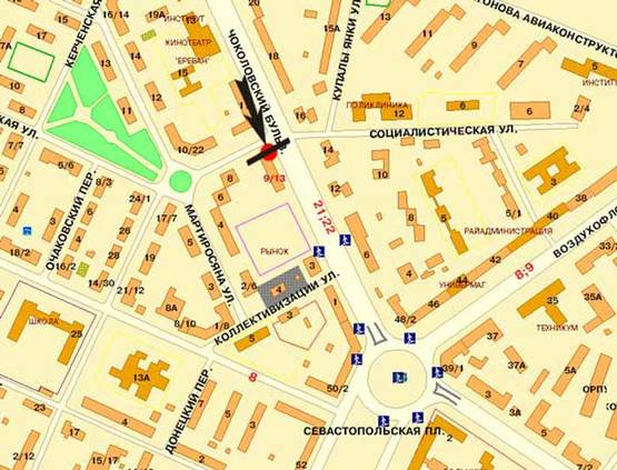 Схема рекламної площини за адресою бул.Чоколовский,9 выезд на Севастопольскую пл.