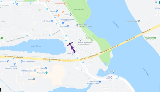 Схема рекламной плоскости по адресу ул.Героев Сталинграда, 2, направление на Оболонь