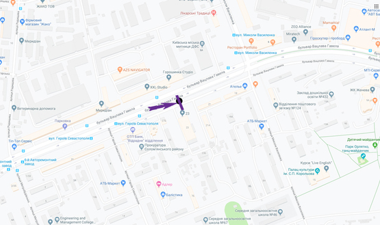 Схема рекламної площини за адресою бул. Вацлава Гавела,23