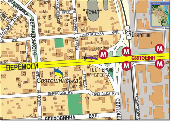 Схема рекламной плоскости по адресу пр. Перемоги біля нічного клубу „Бінго” у напрямку Кільцевої дороги