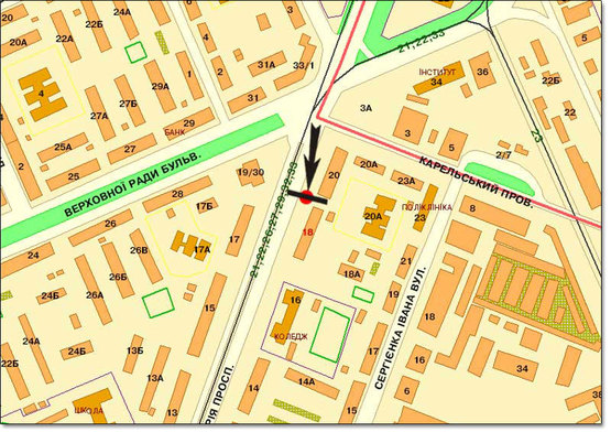 Схема рекламної площини за адресою вул. Гагаріна, 18-20 напрямок на Ленінградську пл.