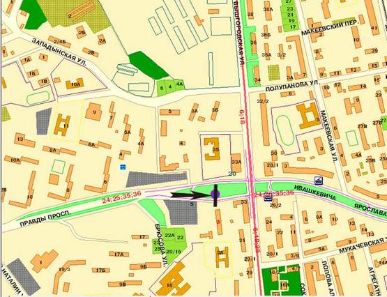 Схема рекламной плоскости по адресу пр. Правди / вул. Вишгородська на розподільчій смузі у напрямку центру