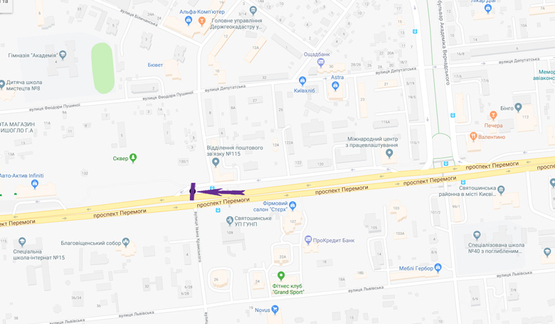 Схема рекламной плоскости по адресу пр. Перемоги, 130, автосалон "Iнфініті", у напрямку виїзду з Києва