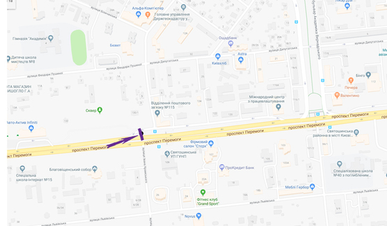 Схема рекламної площини за адресою пр. Перемоги, 130, у напрямку центра