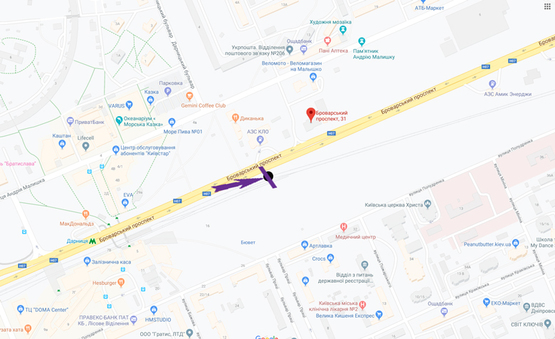 Схема рекламной плоскости по адресу пр. Броварський, 31/33 навпроти, АЗС КЛО напрямок виїзда із міста