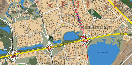 Схема рекламної площини за адресою вул. Ревуцького, 34 напрямок на пр. Бажана