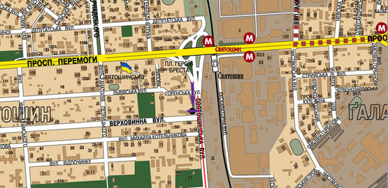 Схема рекламної площини за адресою вул. Святошинська, 6 / вул. Верховинна, на світлофорі