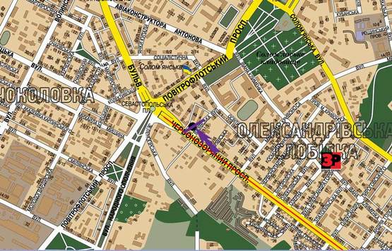 Схема рекламной плоскости по адресу пр. Лобановського, 7 у напрямку Севастопольської пл.