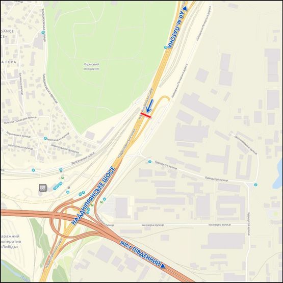 Схема рекламной плоскости по адресу Надднепрянское шоссе, к Южному мосту, из центра