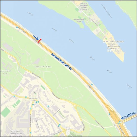 Схема рекламної площини за адресою Наб. ш., между ст.м.Днепр и Пеш. м., к ст.м.Днепр