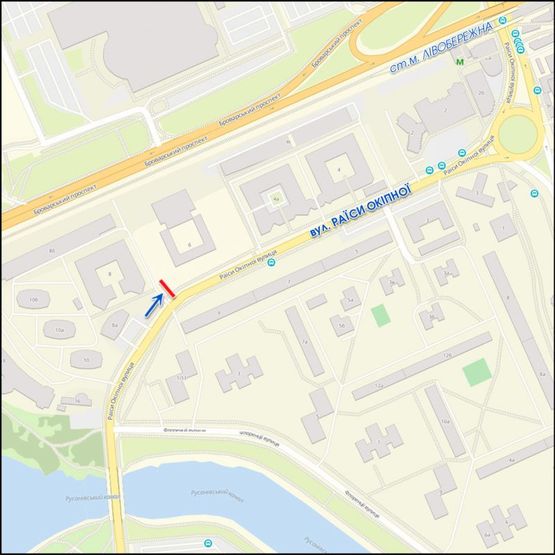 Схема рекламної площини за адресою Раисы Окипной, 6, к м.Левобережная