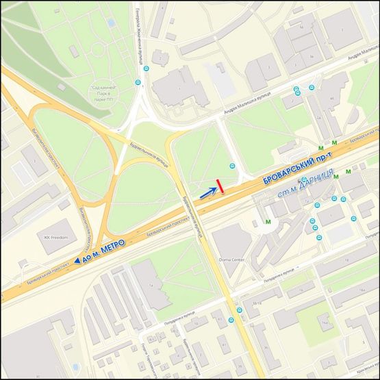 Схема рекламной плоскости по адресу Броварской пр., к ст.м.Черниговская, из центра