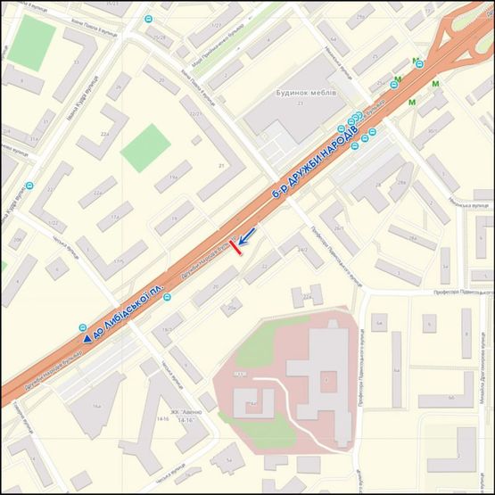 Схема рекламної площини за адресою Дружбы Народов, 22, к Лыбедской пл. и Автовокзалу