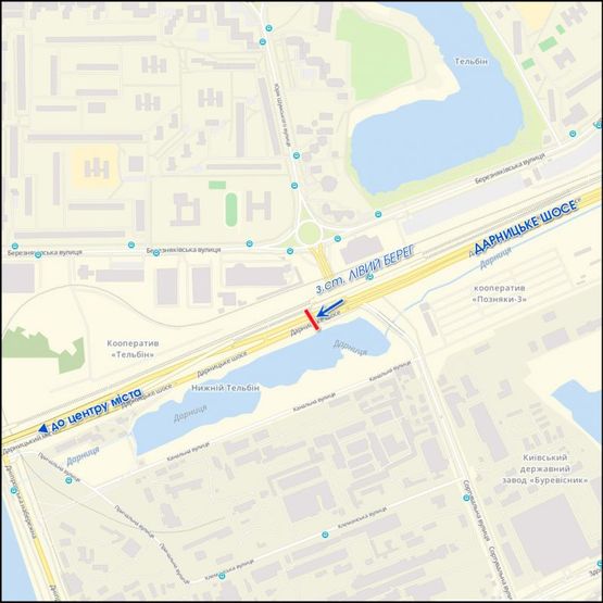 Схема рекламной плоскости по адресу Дарницкое шоссе, к Дарницкому мосту, разделитель