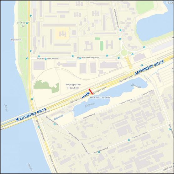 Схема рекламної площини за адресою Съезд с Дарницкого моста, левый берег, разделитель