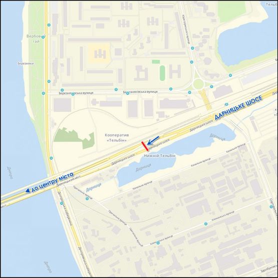 Схема рекламної площини за адресою Въезд на Дарницкий мост, левый берег, разделитель