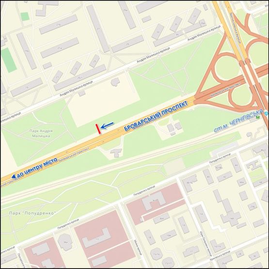 Схема рекламної площини за адресою Броварской проспект, ст.м.Черниговская, в центр