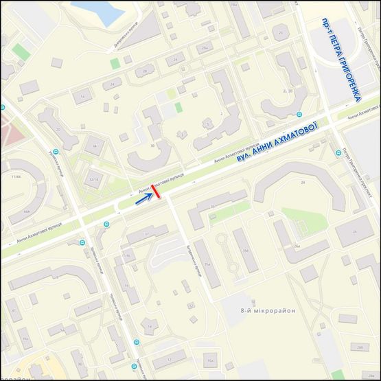 Схема рекламної площини за адресою Анны Ахматовой, разделитель, от ТРЦ "River Mall"