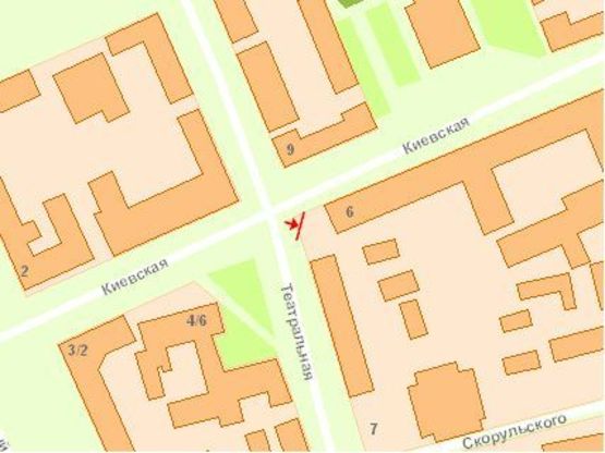 Схема рекламной плоскости по адресу Zt 033-2 вул. Київська,6/вул.Театральна А2