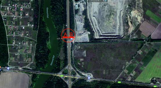 Схема рекламной плоскости по адресу Киевская трасса (500м от Винницы) въезд левая