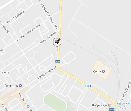 Схема рекламної площини за адресою просп. Свободы (ул.60л.Октября), 5, перекр. с ул. Майора Барищака (Цюрупы), район фабрики «Рошен» и завода «Кредмаш»