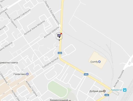 Схема рекламной плоскости по адресу просп. Свободы (ул.60л.Октября), 5, перекр. с ул. Майора Барищака (Цюрупы), район фабрики «Рошен» и завода «Кредмаш»