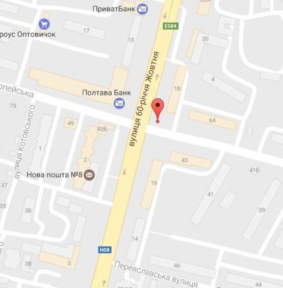 Схема рекламной плоскости по адресу просп. Свободы (ул.60л.Октября), перекр. с ул. Европейской (Щорса), 64, р-н "Водоканал"