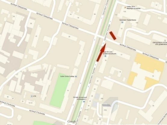 Схема рекламної площини за адресою пр-т. О. Поля - вул. Володимира Антоновича, призма /пр. Кирова - ул. Свердлова, призма