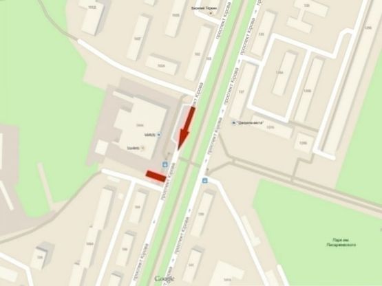 Схема рекламної площини за адресою пр-т. О. Поля, ТЦ "Славутич", призма /пр. Кирова, ТЦ "Славутич", призма