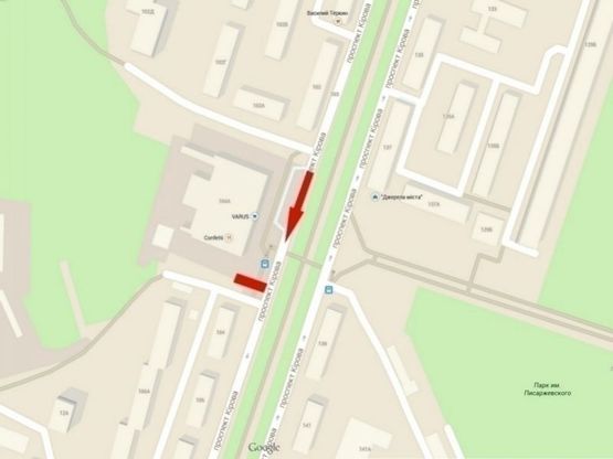 Схема рекламної площини за адресою пр-т. О. Поля, ТЦ "Славутич", призма /пр. Кирова, ТЦ "Славутич", призма