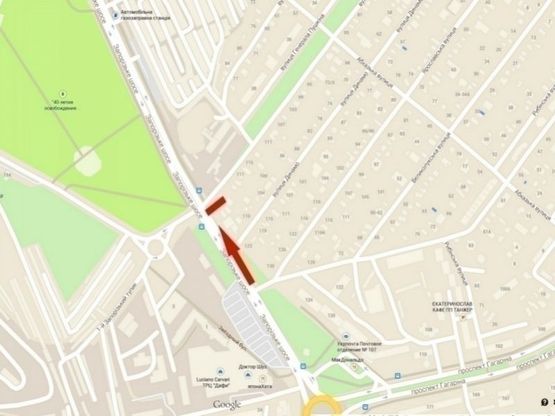 Схема рекламной плоскости по адресу Запорізьке шосе - вул. Генерала Пушкіна, призма/Запорожское шоссе - ул. Генерала Пушкина, призма, ТЦ Дафи, МакДональдс