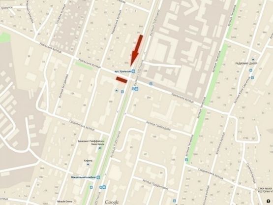 Схема рекламної площини за адресою вул. Рабоча - вул. Уральська, призма/ул. Рабочая - ул. Уральская (супермаркет "Алькон"), призма