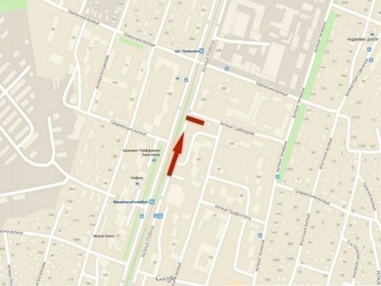 Схема рекламної площини за адресою вул. Рабоча - вул. Грибоєдова, призма/ул. Рабочая - ул. Грибоедова, призма