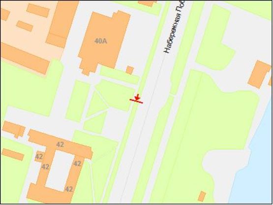 Схема рекламной плоскости по адресу вул.Наб.Перемоги, 40/ул.Наб.Победы, 40 светофор, большой трафик движения, направление к кольцу ул.Космической