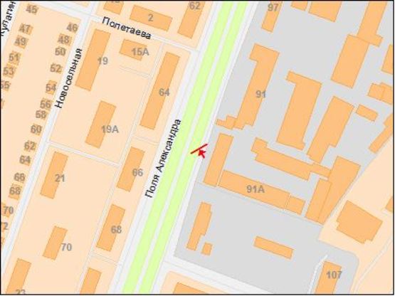 Схема рекламной плоскости по адресу пр.О.Поля, 103/пр.Кирова, 103, остановка комбинат игрушек, перед перекрестком с пр.Ильича, поток к пр.Пушкина