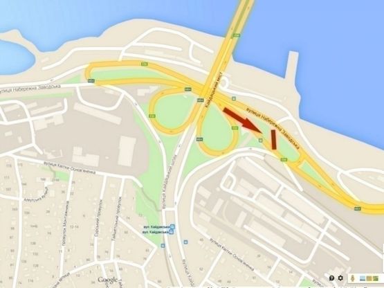 Схема рекламної площини за адресою вул. Наб. Заводська - Кайдацький міст, з центру, бек-лайт 8х4 /ул. Наб. Заводская - Кайдакский мост, в центр, бэк-лайт 8х4