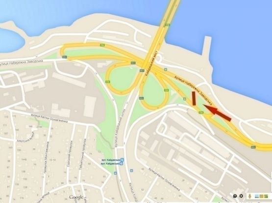 Схема рекламной плоскости по адресу вул. Наб. Заводська - Кайдацький міст, з центру, бек-лайт 8х4 /ул. Наб. Заводская - Кайдакский мост, из центра, бэк-лайт 8х4