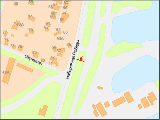 Схема рекламної площини за адресою Набережна Перемоги - розподілювач, з центра/Наб.Победы, разделитель, бэк-лайт 8х4 из центра