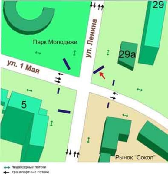 Схема рекламной плоскости по адресу перекрёсток пр.Мира, ул.1Мая, №30-А