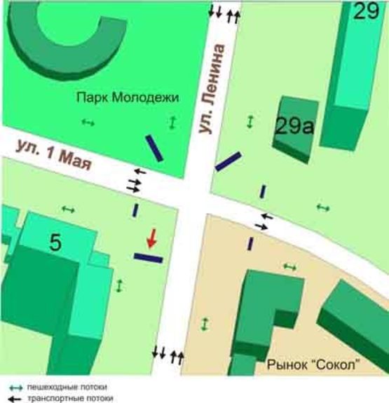Схема рекламної площини за адресою перекрёсток пр.Мира, ул.1Мая, №44-А3