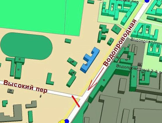 Схема рекламної площини за адресою ул. Водопроводная - пер. Высокий (Призма)