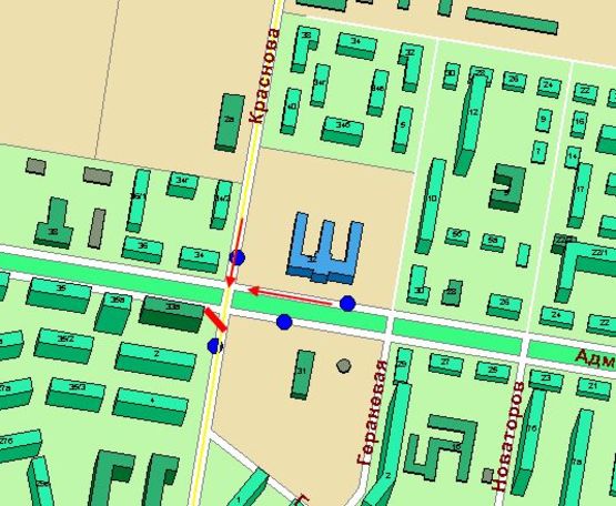 Схема рекламної площини за адресою ул.Краснова / Адмиральский пр-кт, 33-А (Призма)