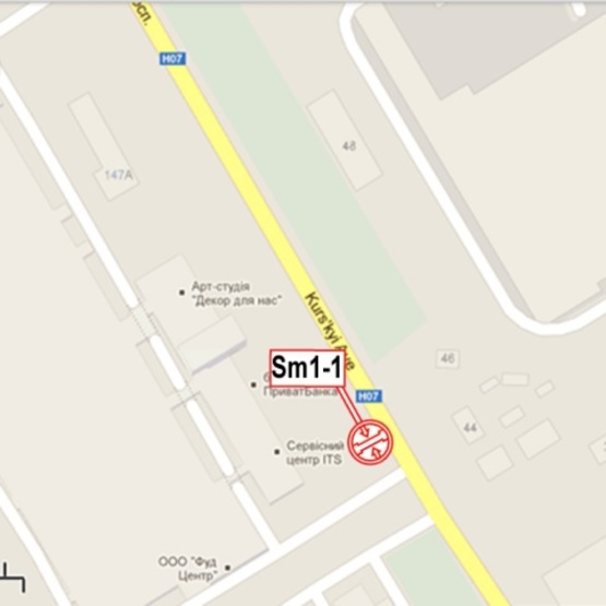 Схема рекламної площини за адресою Курский просп., 147, (Завод насосов и компрессоров, Арт-студія "Декор для нас", "СВТК-Сумы"), в сторону ул. Ковпака