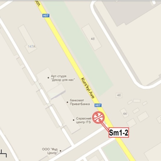 Схема рекламної площини за адресою Курский просп., 147, (Завод насосов и компрессоров, Арт-студія "Декор для нас", "СВТК-Сумы"), в направл. из города