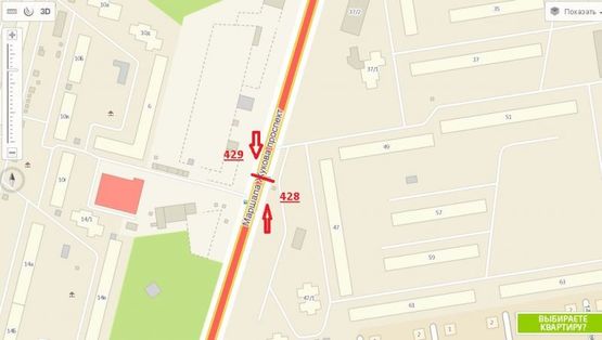 Схема рекламной плоскости по адресу просп. Маршала Жукова, 47 (на разделителе, в город)