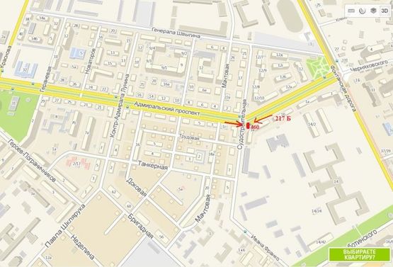 Схема рекламної площини за адресою ул. Судостроительная - пр-т Адмиральский, 1В/4