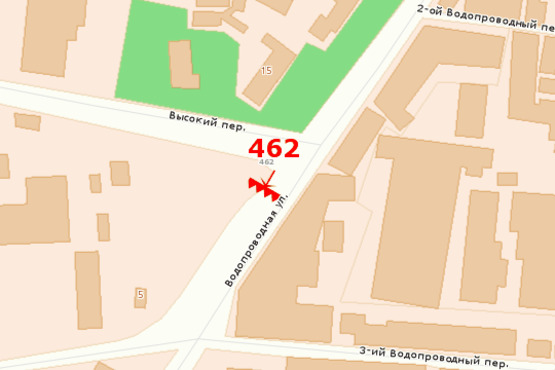 Схема рекламної площини за адресою ул. Водопроводная - пер. Высокий (из города правый Призма)